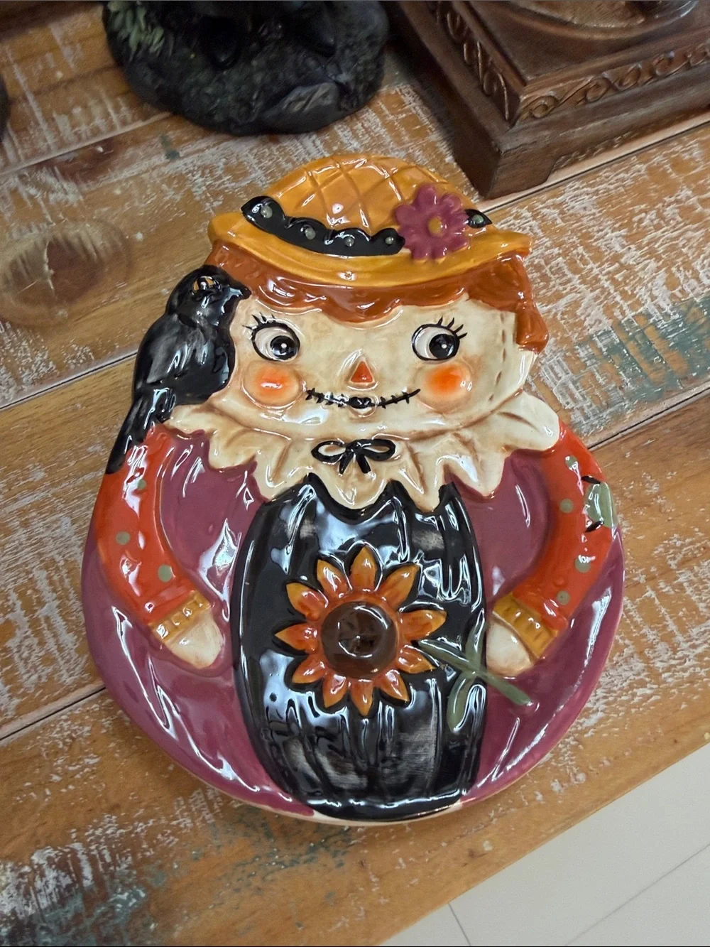 Johanna Parker Autumn Orange/Brown Vintage Inspired Scarecrow Ceramic Spoon Rest